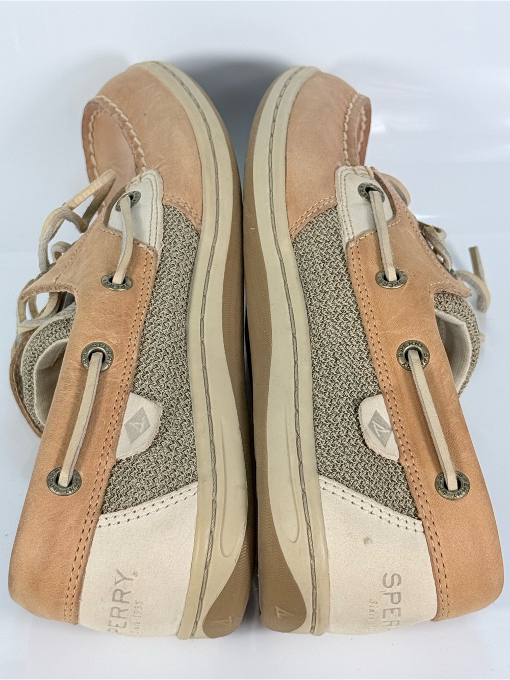 Sperry Women’s Size 7.5M Tan Leather & Canvas Boat Shoes | Classic Lace-Up Deck